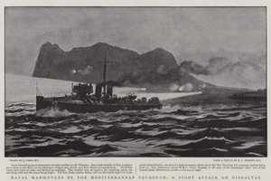 Maniobras navales por el escuadrón del Mediterráneo, un ataque nocturno a Gibraltar de Joseph Nash